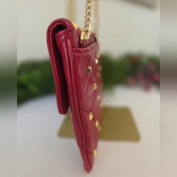 Michael Kors Sloan Quilted Leather Shoulder Bag- Red- Gold Chain Strap- Like New - Picture 9 of 16